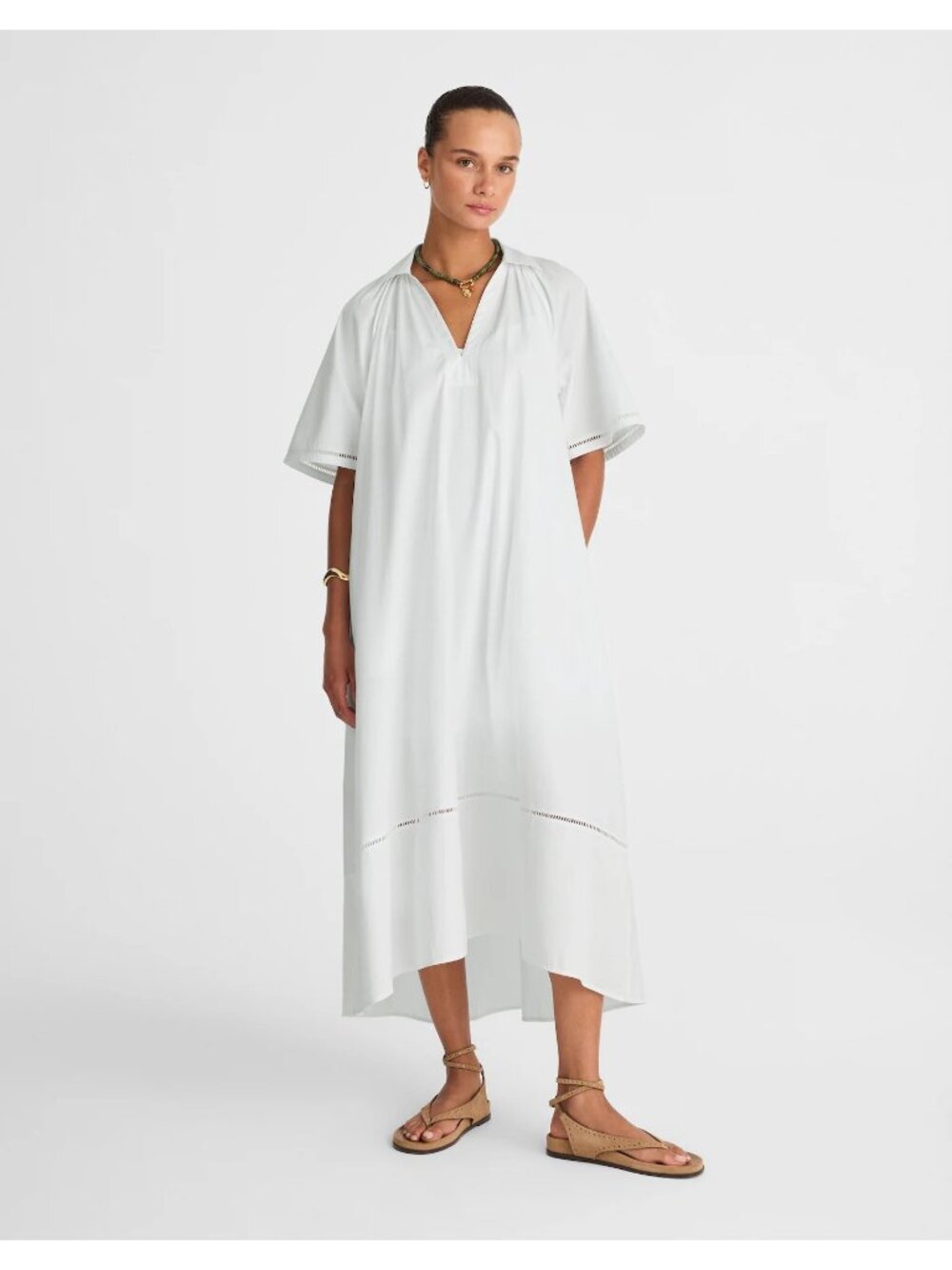Madewell Poplin Splitneck Midi Shirtdress White XXS Lined Minimalist 100% Cotton - Picture 6 of 16